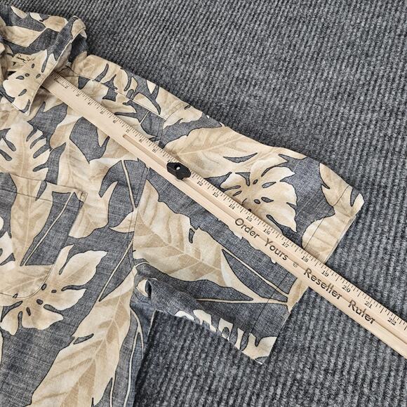 Panama Jack Shirt Mens 2XL Gray Tan Hawaiian Tropical Button Front Ramie - Picture 4 of 13